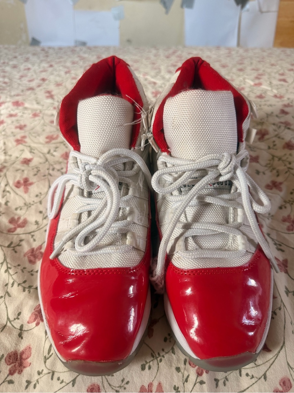 Jordan Women’s White and Red Patent-Trim Sneakers
